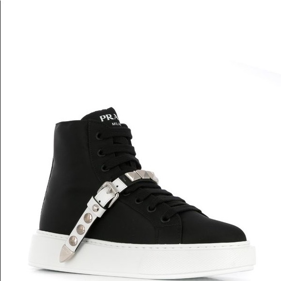 Prada Shoes - Black Prada embellished high top sneaker